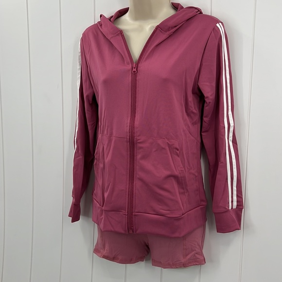 🆕Lydaa Athletic Jacket & Short Set Rose & White W/Pockets & Stripes S,M,L & XL - Picture 2 of 10